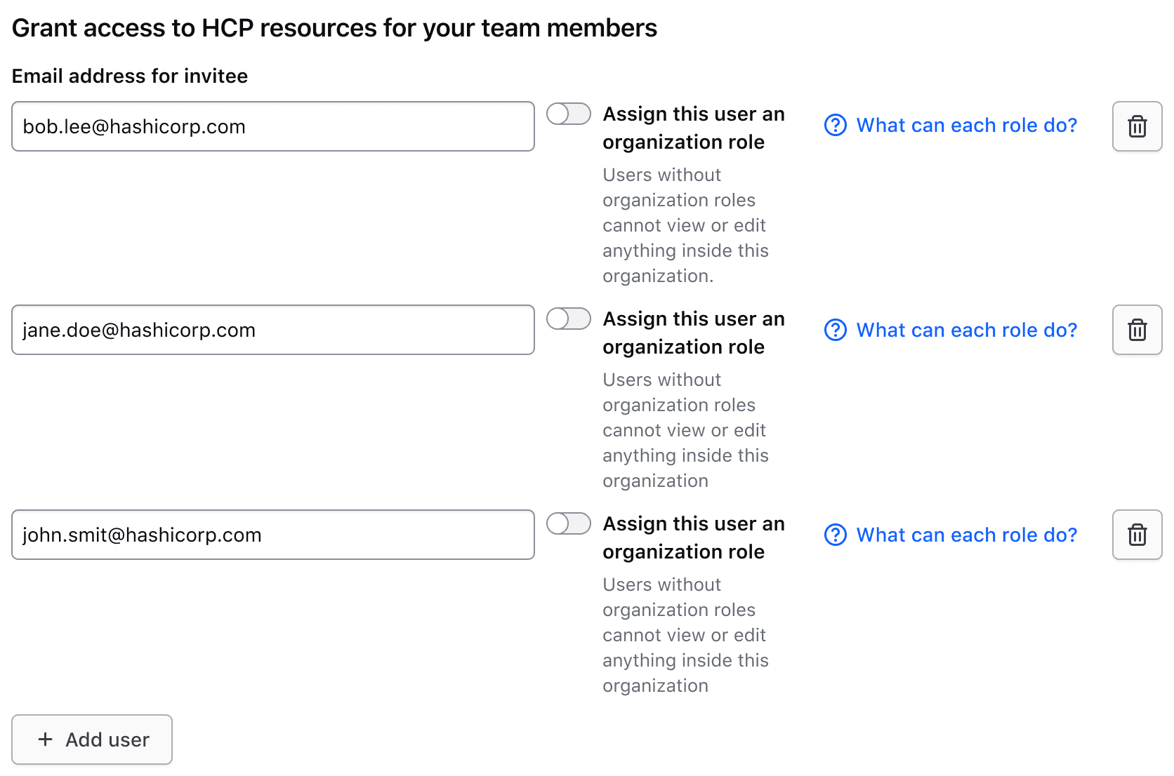 Each row has an input, toggle with helper text enabled and a button in the generic slot. This has repetitive information in each row that over complicates the Key Value Input component's usage.