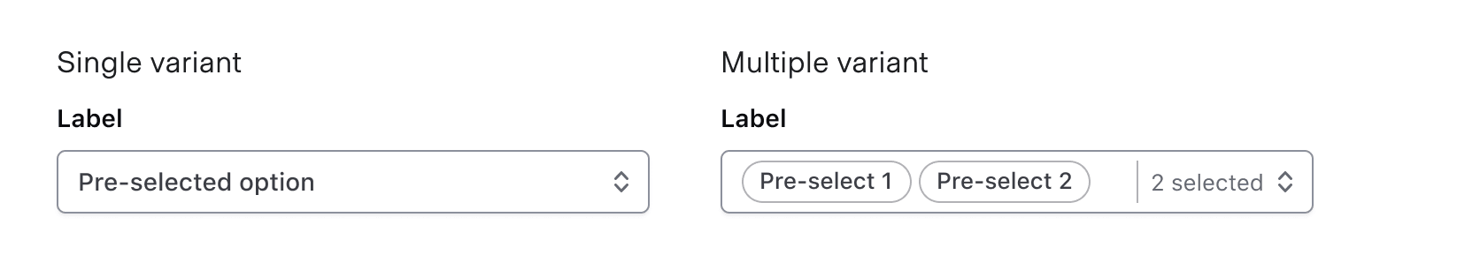 Showing preselected options in both a single and multiple variant. This helps show something has been preselected previously and the user can update their options